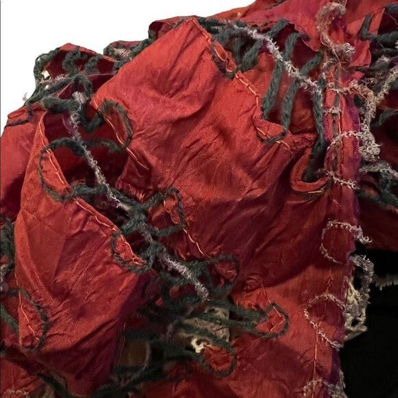 Salt Sequined Silk Artist Woven Red Scarf Vintage - Picture 2 of 7